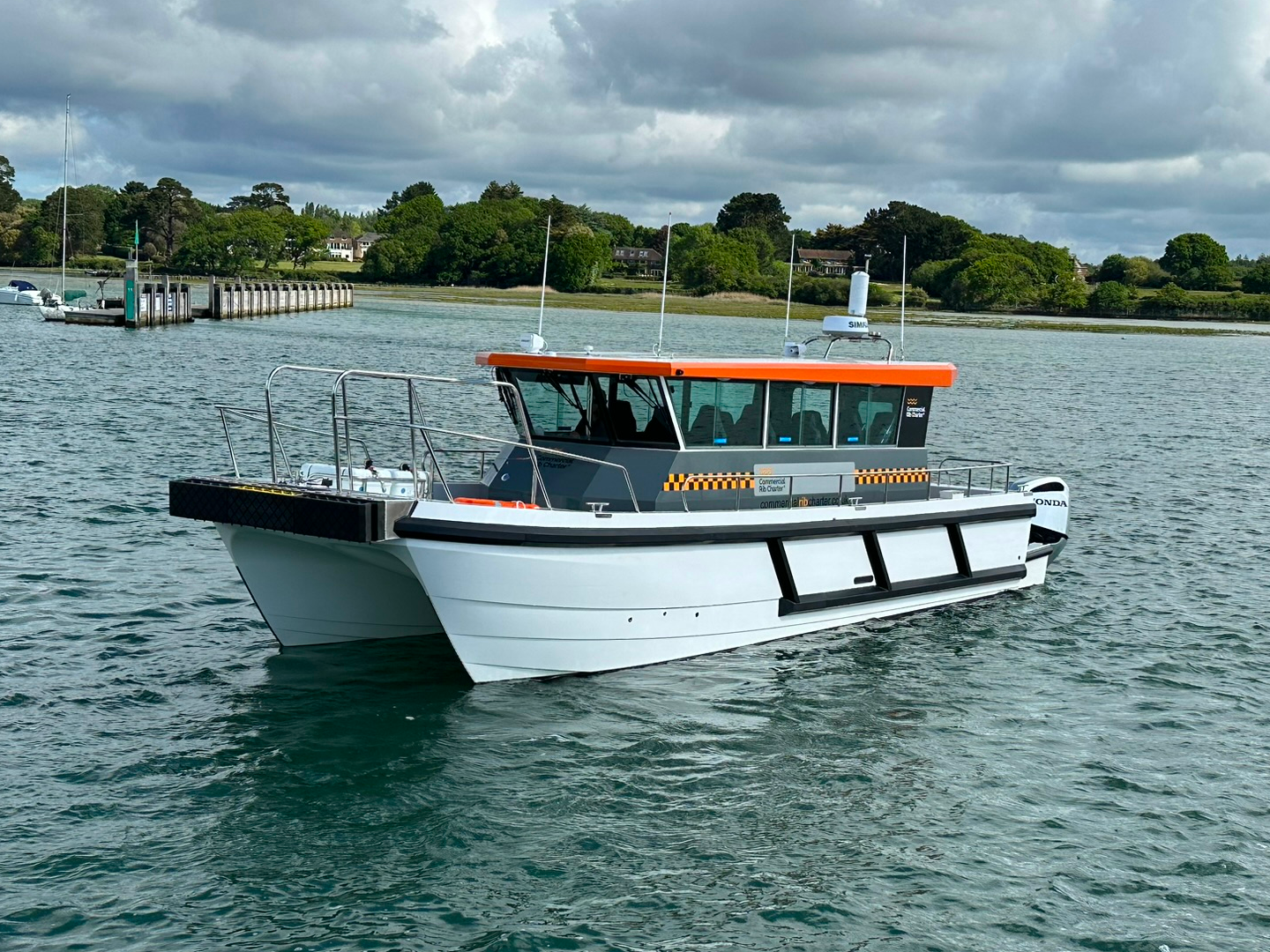 CRC Hunter commercial catamaran workboat underway on the Solent
